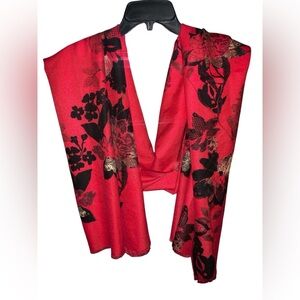 True Red‎ Floral Design Super Soft Blanket Scarf One Size
